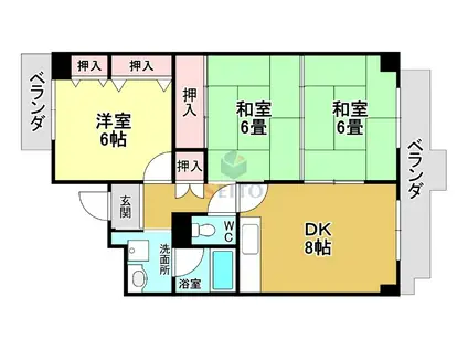 グローバル利倉(3DK/2階)の間取り写真