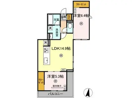 グランフォース(2LDK/3階)の間取り写真