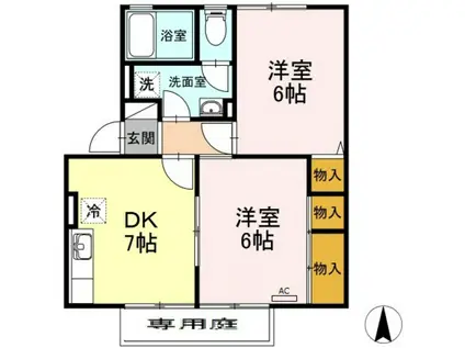 ビューラー福泊B棟(2DK/1階)の間取り写真