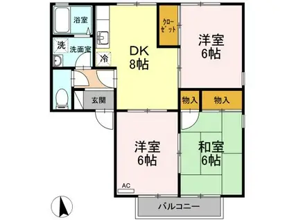 ハイカムール北久米(3DK/2階)の間取り写真