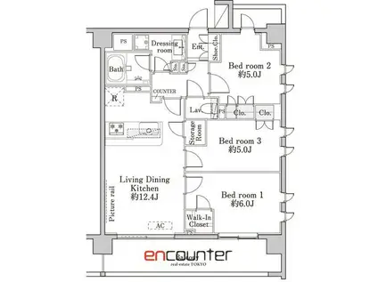 ブランシア梶ヶ谷(3LDK/5階)の間取り写真