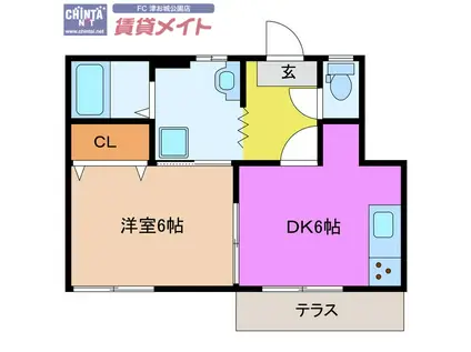 コーポ333(1DK/2階)の間取り写真