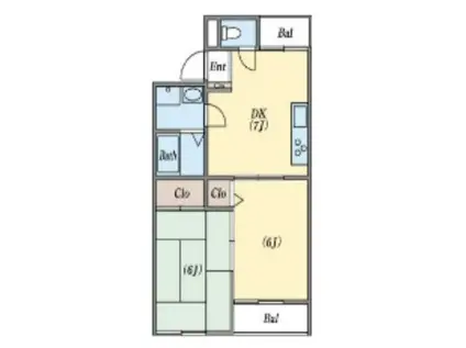 ロイヤルコート南別府A棟(2DK/2階)の間取り写真