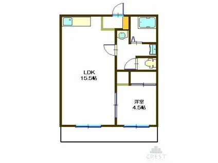 CASA西新涯(1LDK/1階)の間取り写真