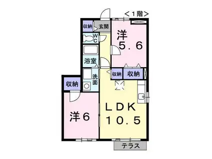 エレガントヴィラ1号館(2LDK/1階)の間取り写真