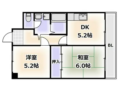 スカイハイム大喜(2DK/2階)の間取り写真