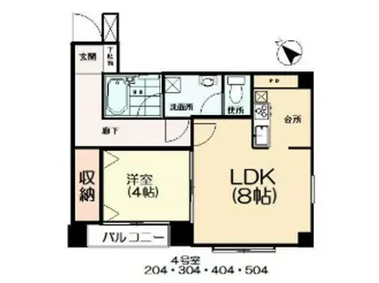 リエス春日町(1LDK/4階)の間取り写真