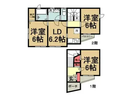 東京メトロ南北線 赤羽岩淵駅 徒歩2分 2階建 築25年(3SDK/1階)の間取り写真