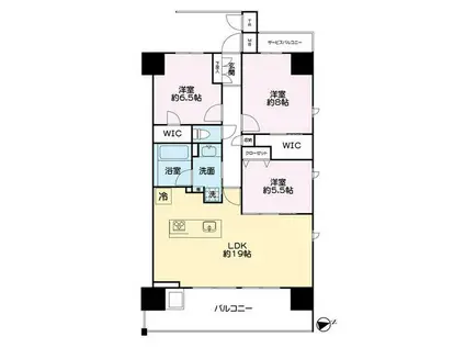 レーベン岩国麻里布町(3LDK/6階)の間取り写真
