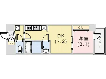 アドバンス神戸レイソレ(1DK/3階)の間取り写真