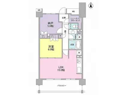 アンビエンテ経堂(2LDK/3階)の間取り写真