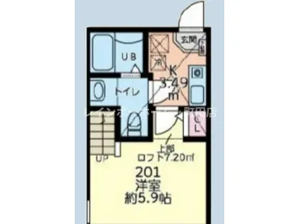 TINA 小田急相模原(1K/2階)の間取り写真