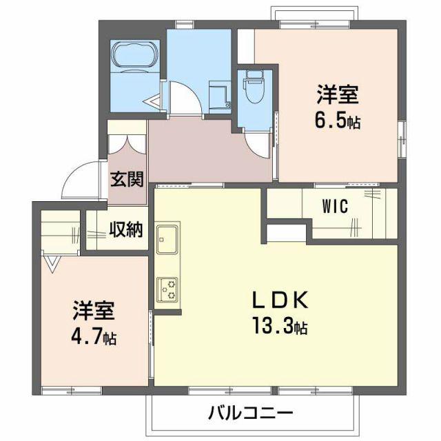 ピースハイツK C棟(2LDK/2階)の間取り写真