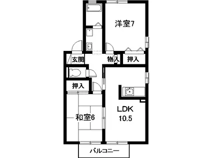 セジュール元町 C棟(2LDK/2階)の間取り写真