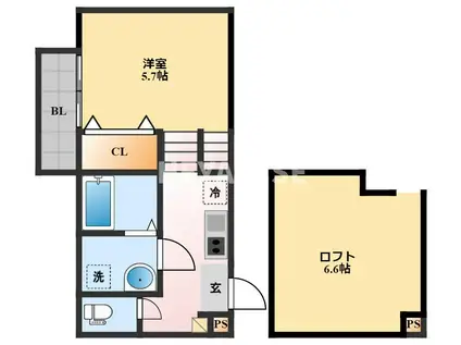 VIOLA イースト HILL(1SK/1階)の間取り写真