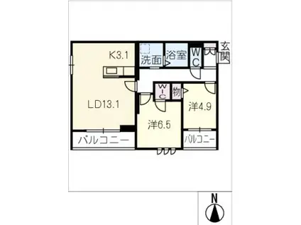 ティーメゾン若宮ヴィラ(2LDK/3階)の間取り写真