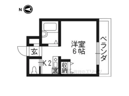 地下鉄烏丸線 北大路駅 バス乗車時間：12分 最寄りバス停で下車 徒歩7分 2階建 築42年(1K/2階)の間取り写真