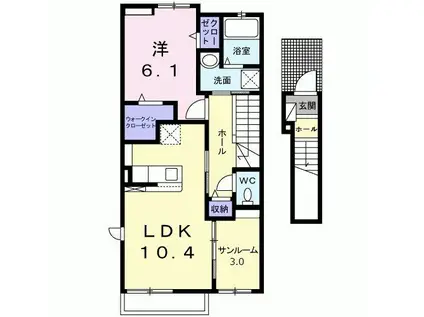 グレース メロウ B(1LDK/2階)の間取り写真