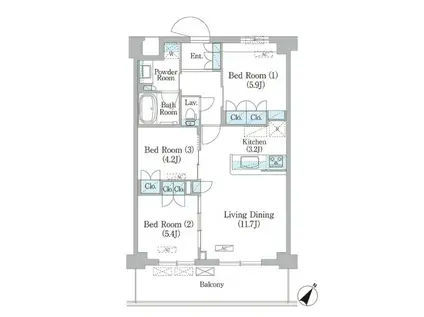 NIIYA平和台(3LDK/2階)の間取り写真