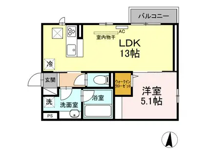 ベアーワン(1LDK/1階)の間取り写真
