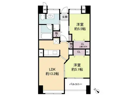 レジディア天神南(2LDK/12階)の間取り写真