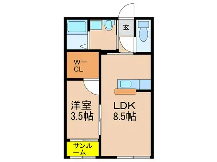 GRAVISTA札元 B棟(1LDK/2階)の間取り写真