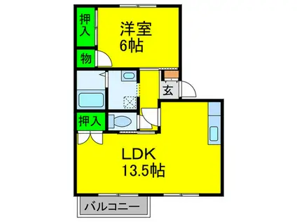 メゾンベール浜寺(1LDK/2階)の間取り写真