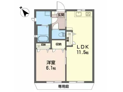 ディアス土居田 C棟(1LDK/1階)の間取り写真