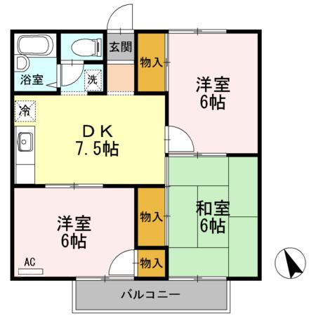 リビエールアンB棟(3DK/2階)の間取り写真