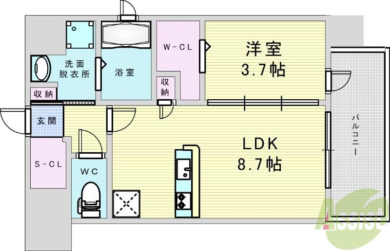プランドール新北野(1LDK/2階)の間取り写真