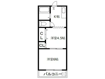 石本ビル(2K/3階)の間取り写真