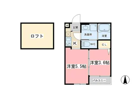 ハーモニーテラス音羽中芝町(2K/1階)の間取り写真