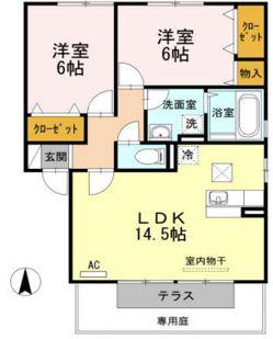ウィルモア手城B棟(2LDK/1階)の間取り写真
