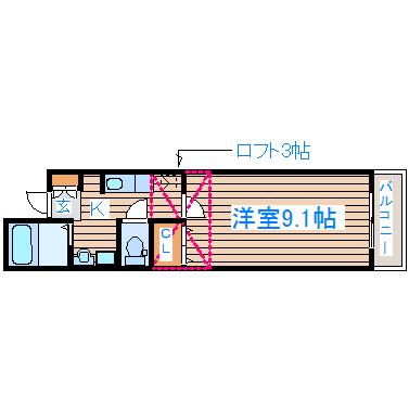 WIT木ノ下(1K/2階)の間取り写真