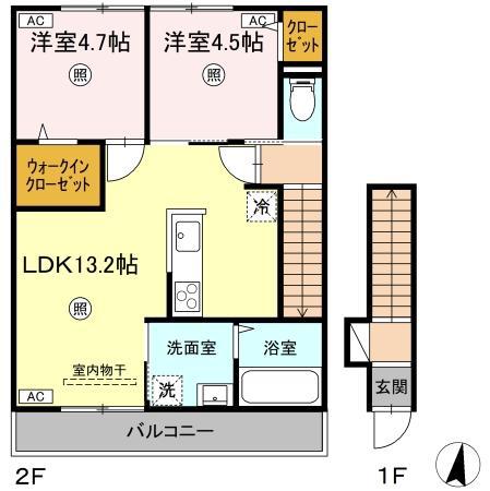 D-ROOM鳥飼1丁目工事(2LDK/2階)の間取り写真