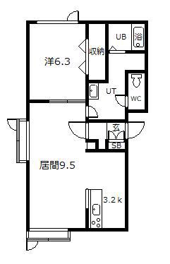 イースト2条通(1LDK/1階)の間取り写真
