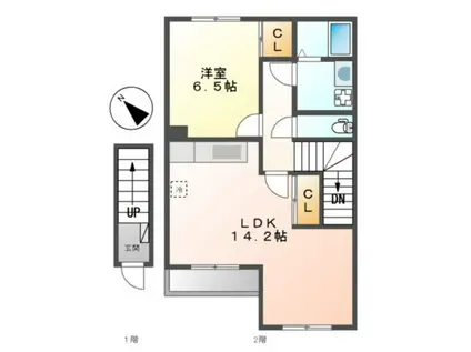 ランゲスレーベン五月台(1LDK/2階)の間取り写真