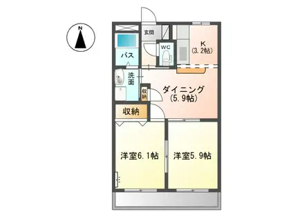 ルミナスコート(2DK/2階)の間取り写真