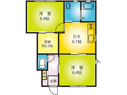 プラムグローブ B(2DK/1階)の間取り写真