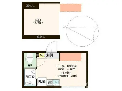 ハーモニーテラス板橋本町(ワンルーム/1階)の間取り写真