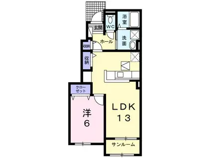 シェルブール B(1LDK/1階)の間取り写真