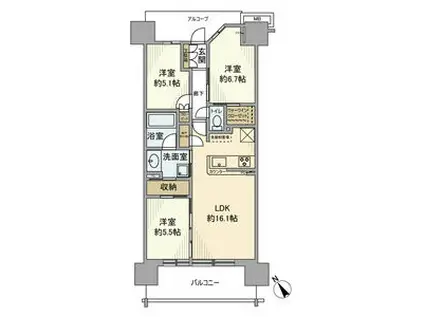 プラウド大府(3LDK/14階)の間取り写真