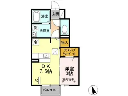 郡山ガーデン マーブルガーデン(1DK/1階)の間取り写真