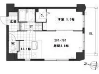 グランメールN20(1LDK/2階)の間取り写真