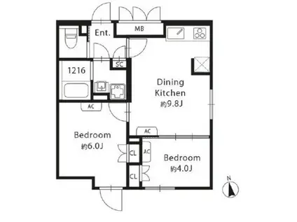 GRAN PASEO 目黒西小山(2DK/3階)の間取り写真