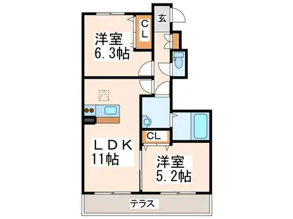 シャーメゾンエルランド I・II(2LDK/1階)の間取り写真