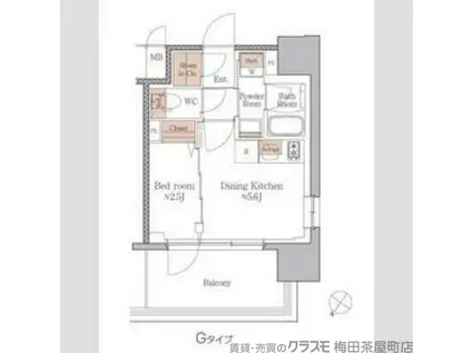 ジオエント梅田北リバーフロント(1DK/6階)の間取り写真