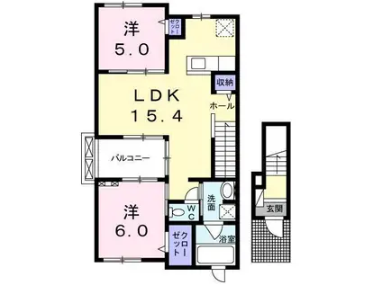 アーデント ブローテ檍 B(2LDK/2階)の間取り写真