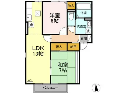 コ ン フ ォ ー ル 台 原 I(2LDK/1階)の間取り写真