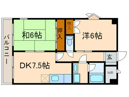 アルファメゾン沢上(2DK/6階)の間取り写真